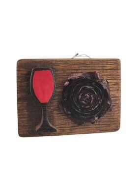 Wood Wine Barrel Wood Sign Champagne Glass Painted Rose Wine Stave Stained Hange